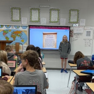 student standing by preamble
