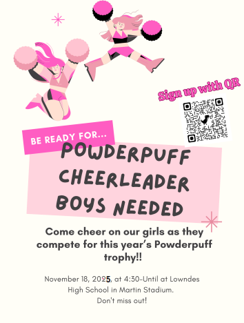 🎉💪 Boys, we need YOU to bring the hype! 💪🎉 Sign up to be a Powderpuff Cheerleader and cheer on our girls as they battle for the trophy! 🏈📣 📅 November 18, 2025 | 📍 Martin Stadium | ⏰ 4:30 PM – Until Scan the QR to join the squad!