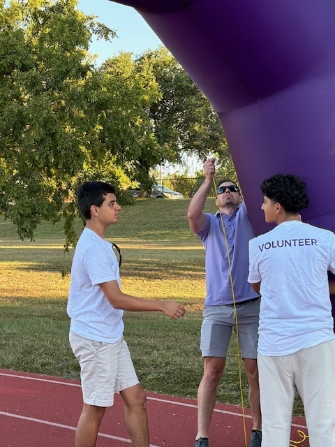 Helping set up for walk