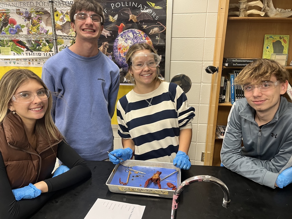 Zoology students dissecting crayfish