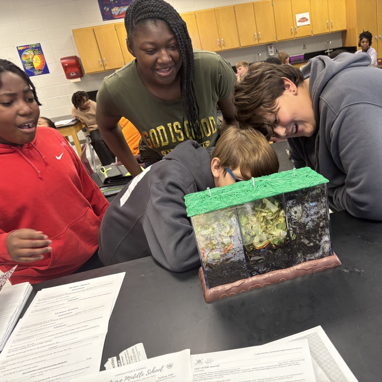 students observing compost 