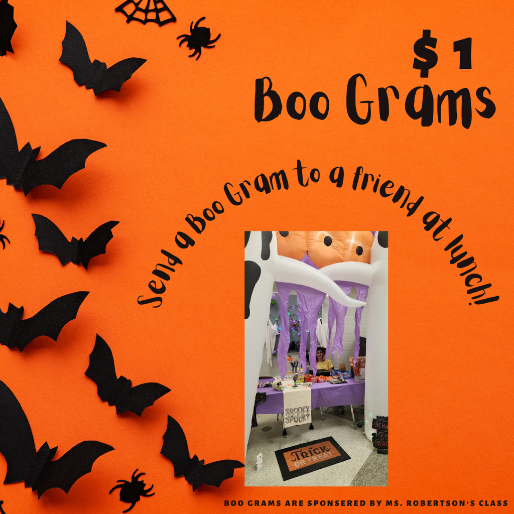 Send a Boo Gram to a friend during lunch for just $1 — available now through Friday! 🎃