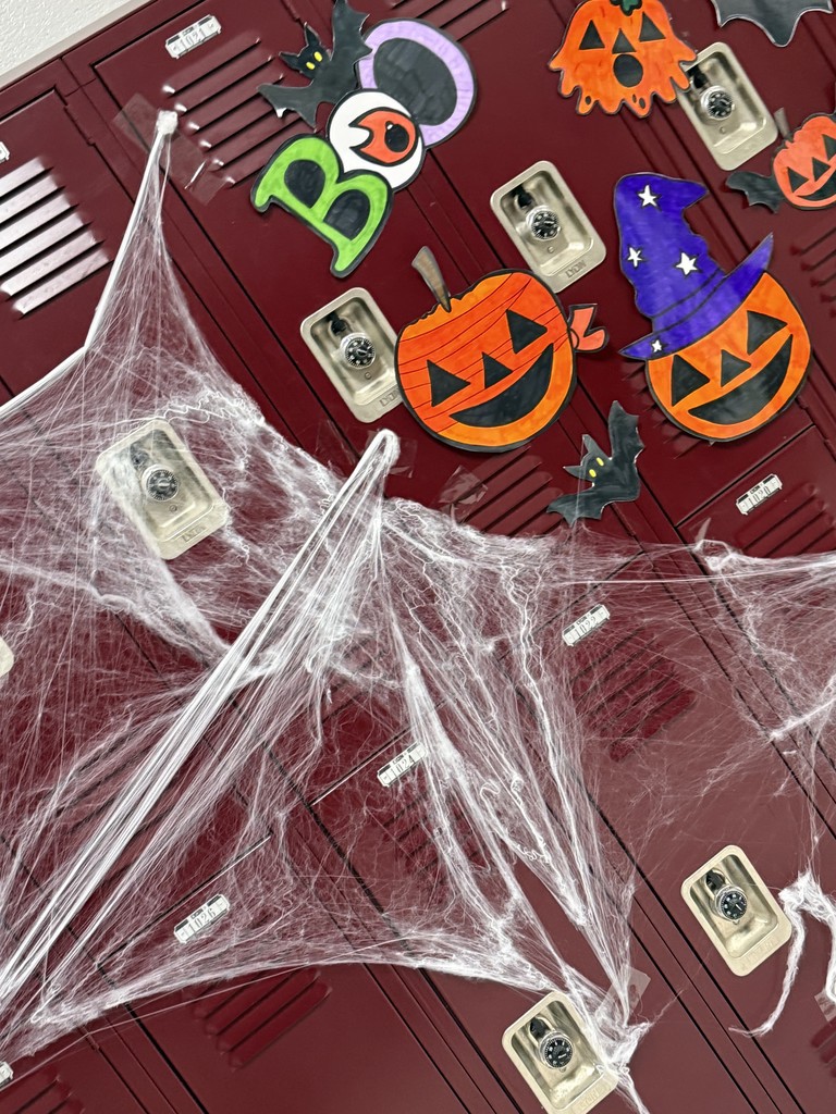 Lockers decorated for Halloween
