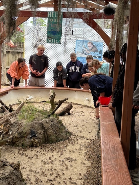 Students at an exhibit