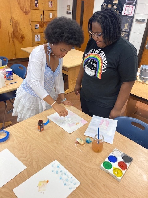 Students using watercolors