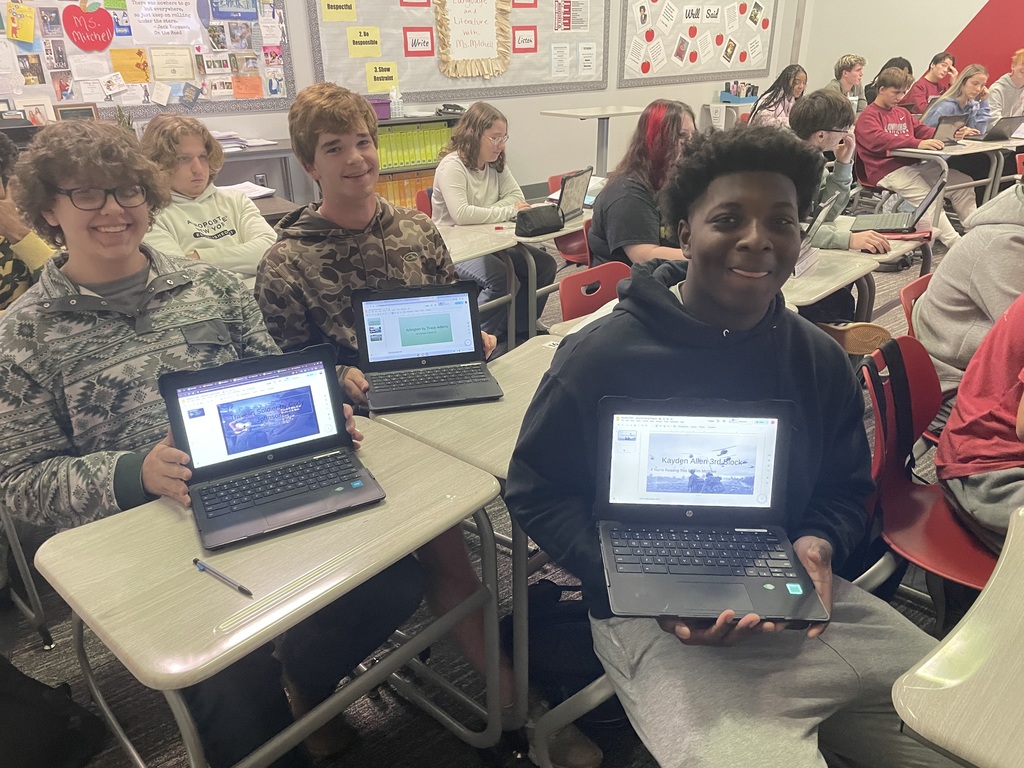 Students displaying their work on their chromebooks