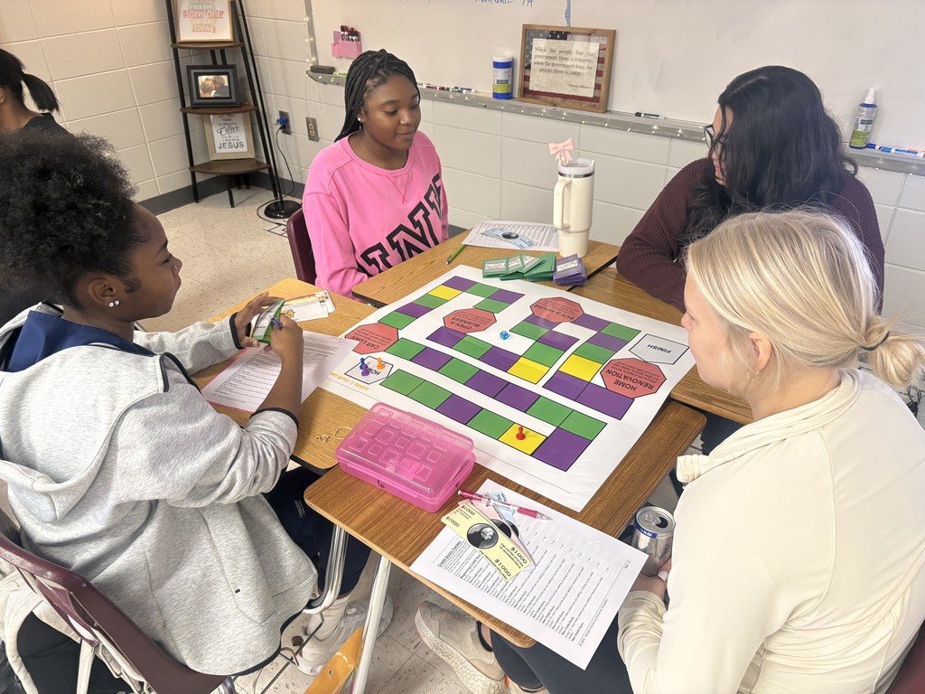 Students playing Creditland game
