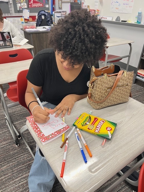 Student making a card