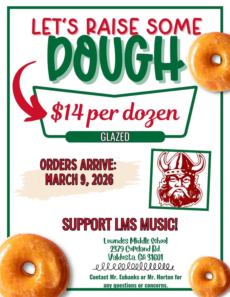 🍩 Support LMS Music — One Dozen at a Time! 🎶  The LMS Music Department is selling Krispy Kreme Glazed Donuts to support our choir and band students!  💲 $14 per dozen (no tax) 📅 Order by February 13, 2026 📦 Pick-up: March 9 | 3:45–4:30 pm 📍 LMS Chorus Room  Grab an order form from your LMS music student and help make this fundraiser a sweet success! 💙