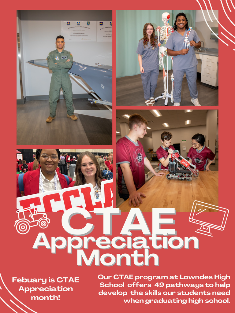 CTAE Appreciation Month prom with pictures of students in 4 different pathways