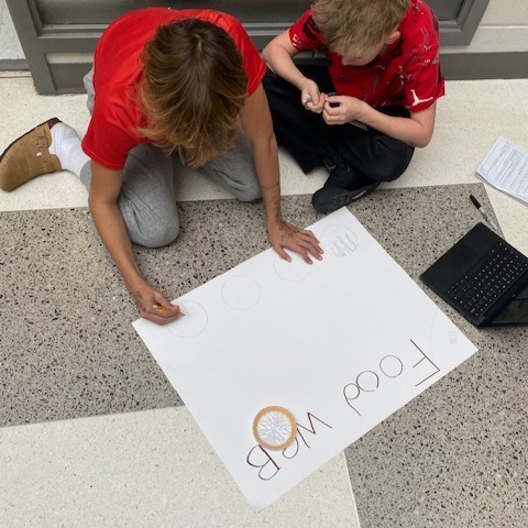 students working on food web posters