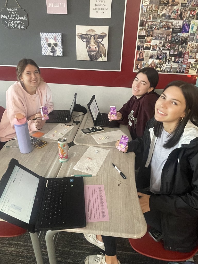 Students using candy hearts for data