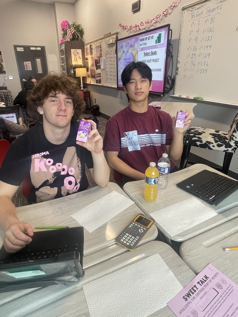 Students using candy hearts for data