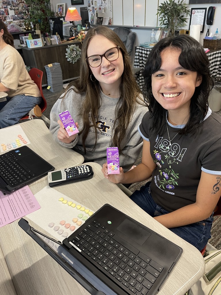 Students using candy hearts for data