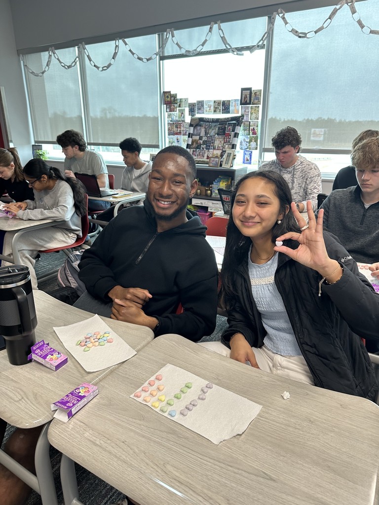 Students using candy hearts for data