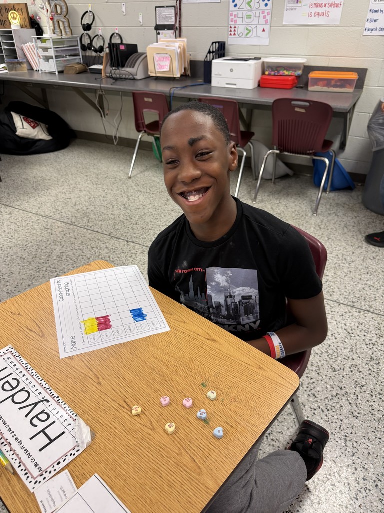 Mrs. Horton’s class had a "sweet" time with math today! 🍬📊 Our students used candy hearts to practice tallying their findings and then combined that data to create a giant class graph. Learning is always more fun when there are treats involved!