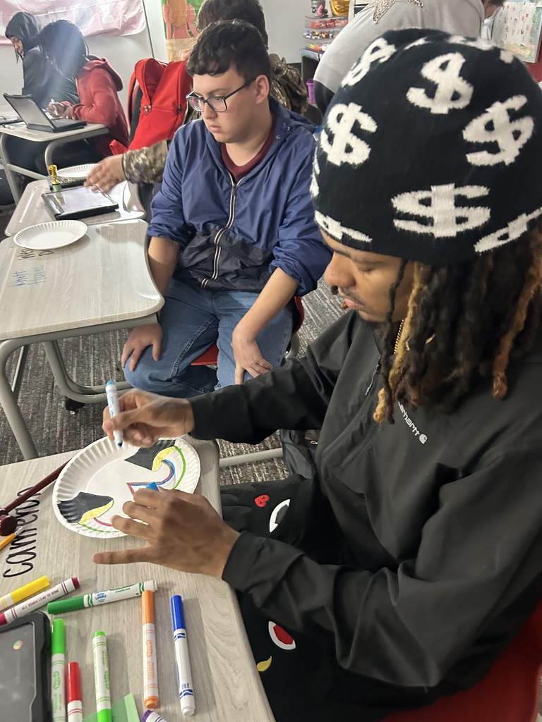 Students working on artwork