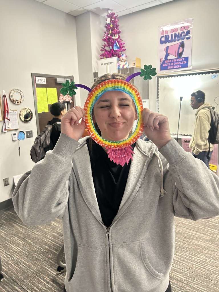 Student with leprechaun mask