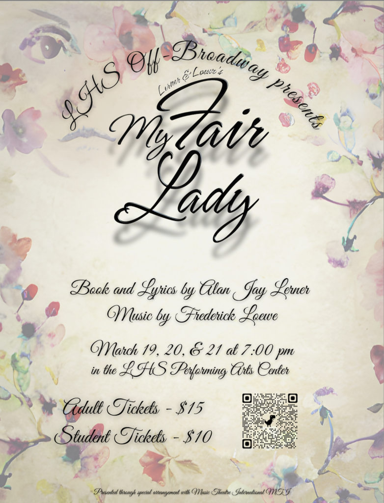 My Fair Lady advertisment with QR code to purchase tickets.