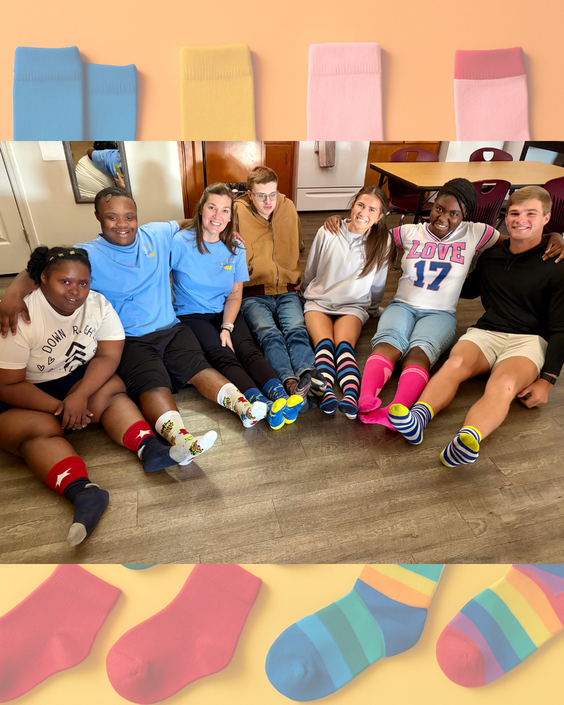 Teacher and students with colorful socks