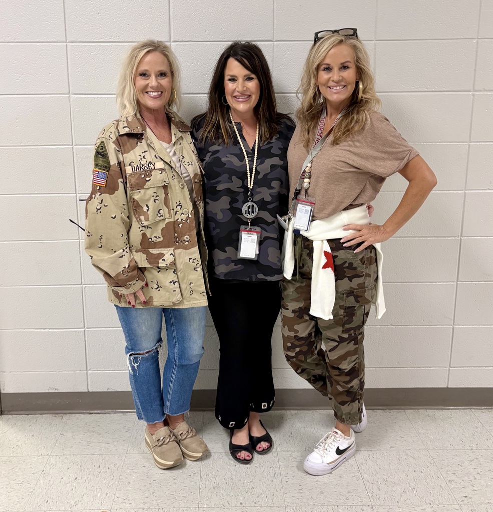Teachers dressed in camo for Military Monday