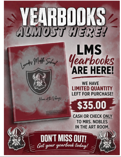 LMS Yearbooks are officially on their way. We have a limited number of extra copies available for purchase. Grab yours now to make sure you have a permanent piece of this school year!