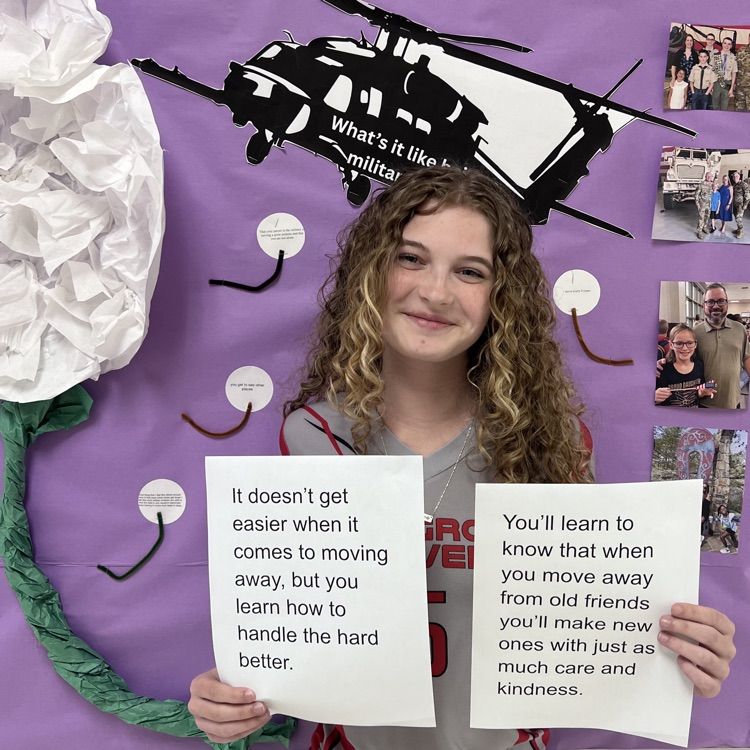 PGM concludes the MOMC wall art. Students described what it is like to be a military child. Their responses were displayed within dandelion seeds that were scattered across the bulletin board. Check out the full finished product.