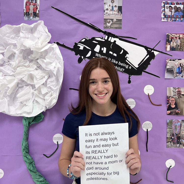 PGM concludes the MOMC wall art. Students described what it is like to be a military child. Their responses were displayed within dandelion seeds that were scattered across the bulletin board. Check out the full finished product.