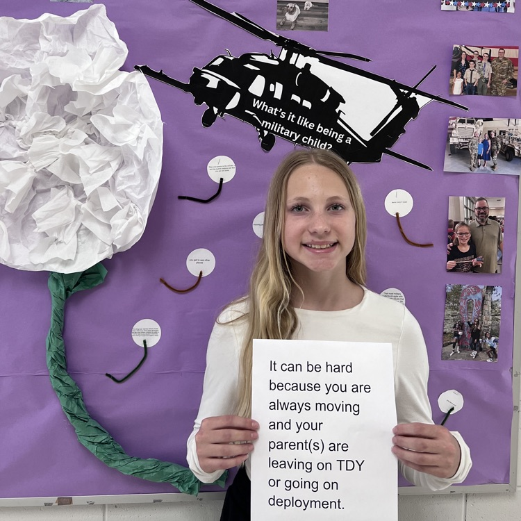 PGM concludes the MOMC wall art. Students described what it is like to be a military child. Their responses were displayed within dandelion seeds that were scattered across the bulletin board. Check out the full finished product.