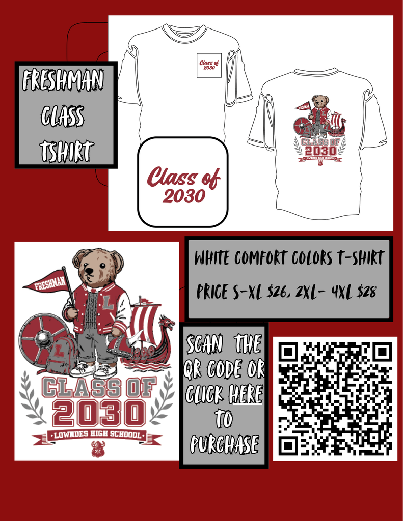 Class of 2030 Tshirt with QR code for ordering.