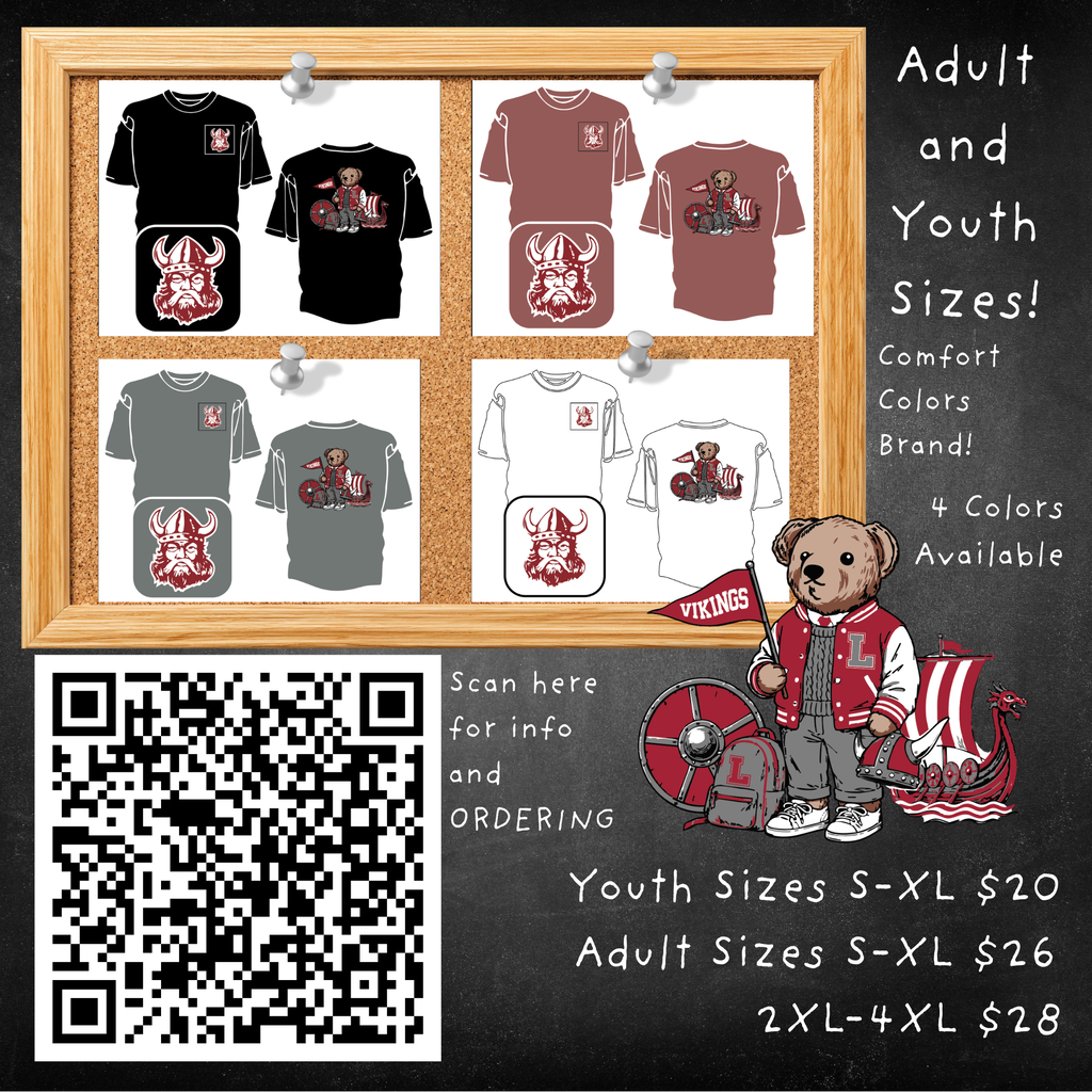 Shirt graphic and info with QR code for ordering