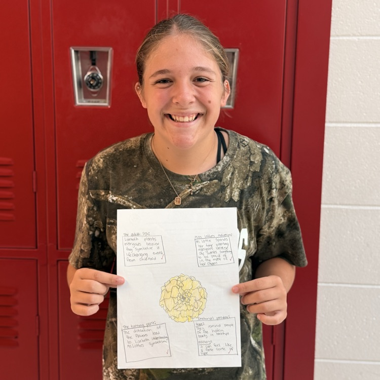 student holding work 