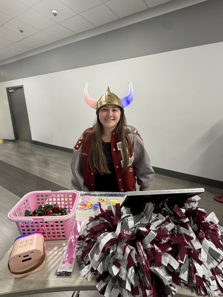 Student in Viking helmet