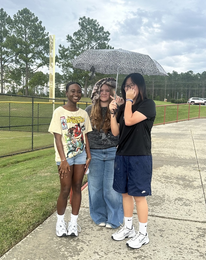 Students under an umbrella in the rain