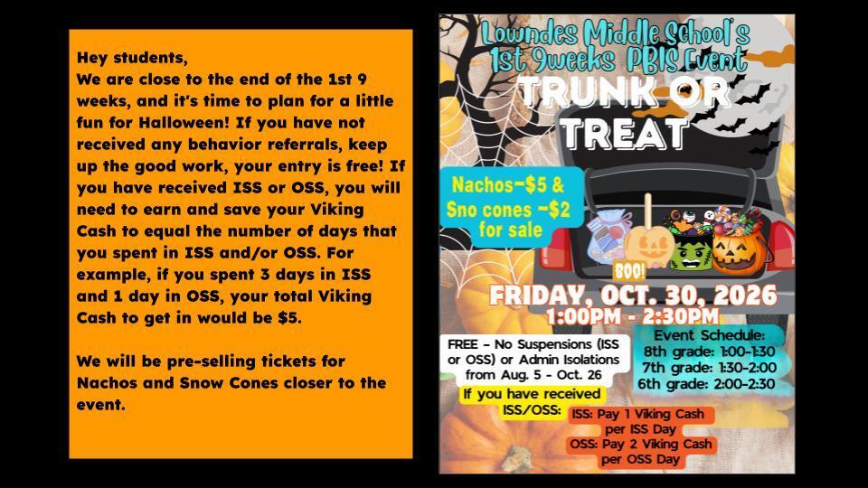 Trunk or Treat for students