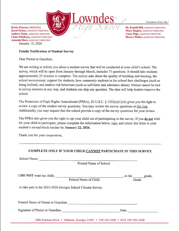 Family Notification of Student Survey