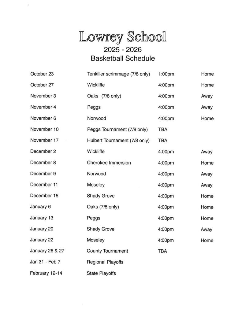 5th-8th 2025-26 Basketball Schedule