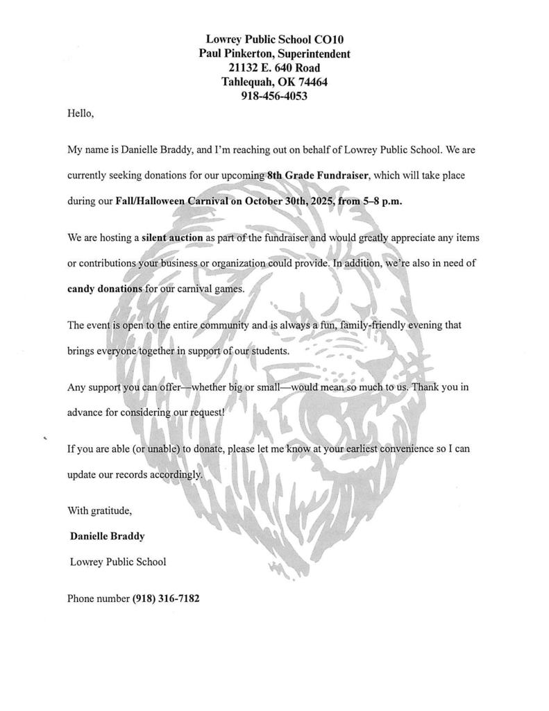 8th grade Fundraiser for Fall Carnival