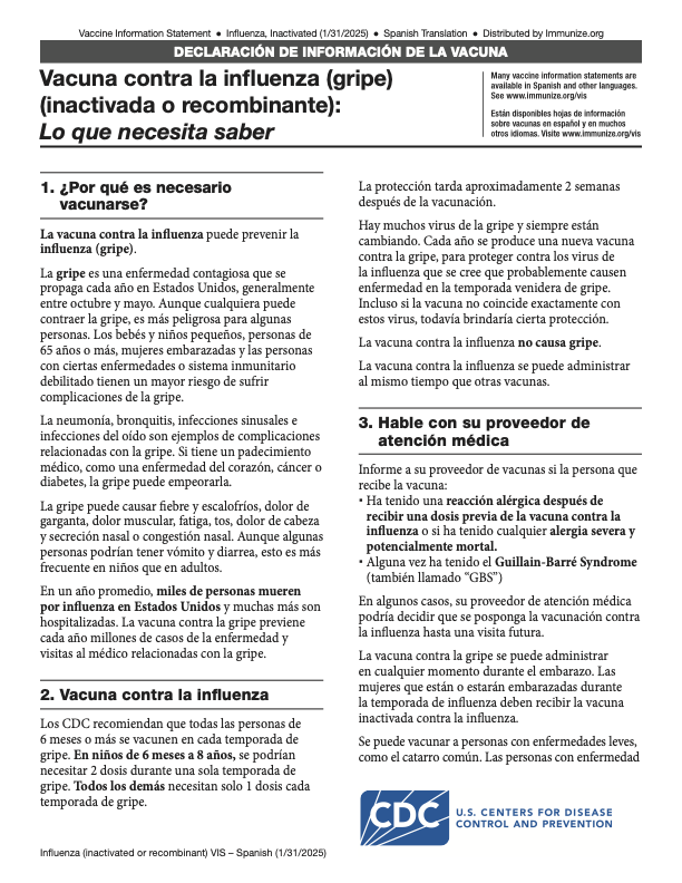 Flu information in Spanish