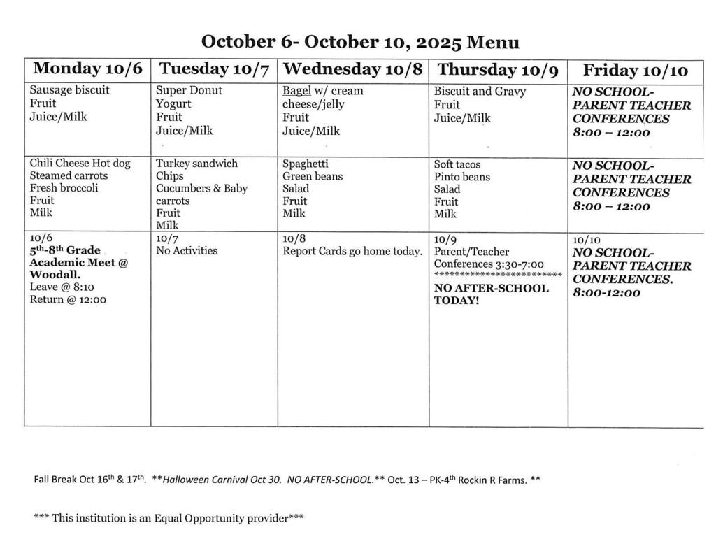 Oct 6-10 Menu 2025