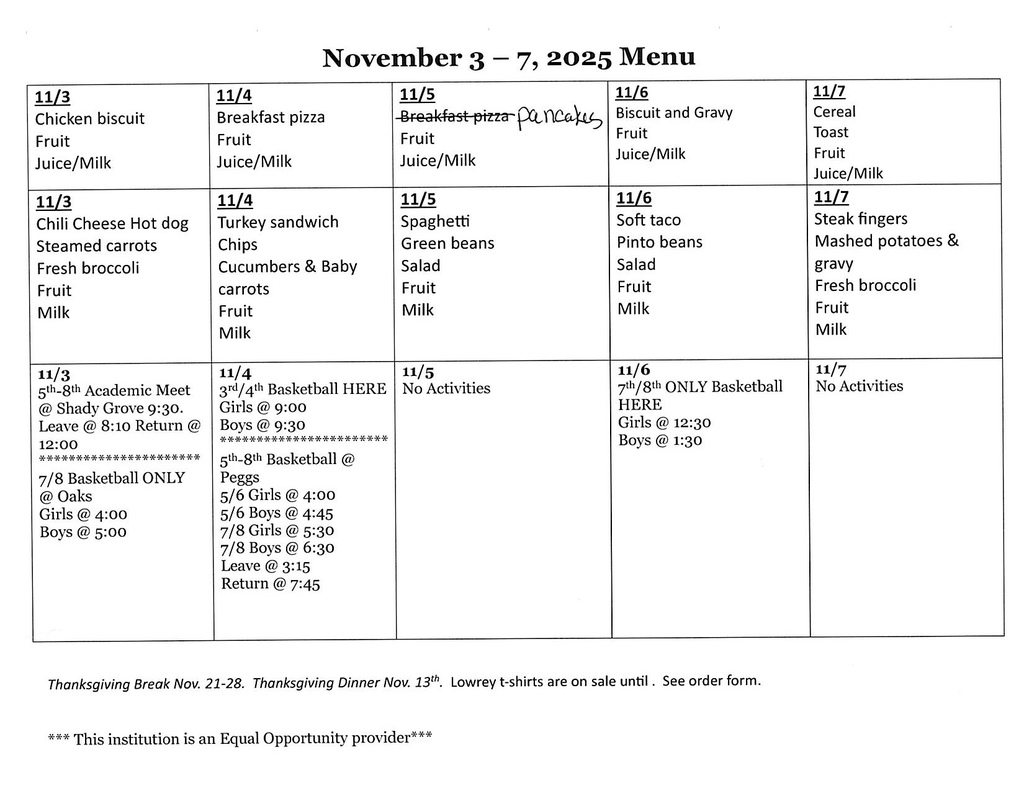 Nov 3 - 7 , 2025 Menu