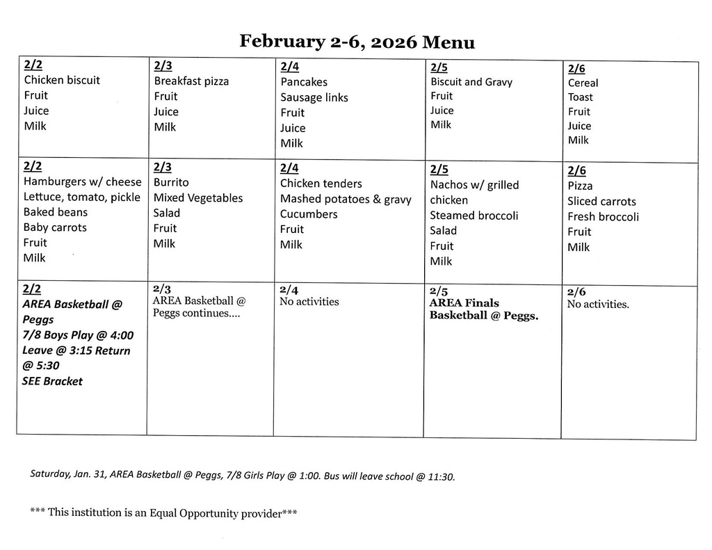 Feb 2-6 Menu