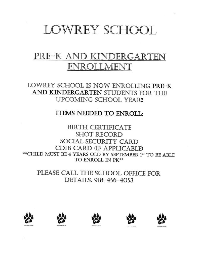 Lowrey is now PRE-Enrolling PK & KDG students for the 2026-27 school year.