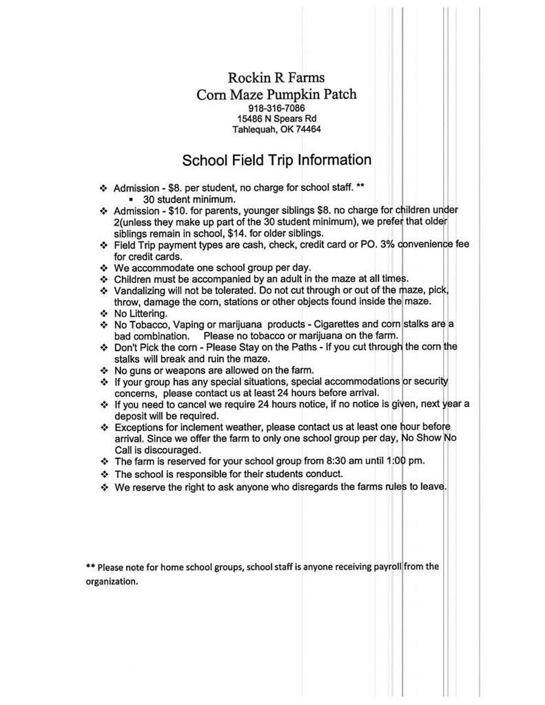 PK-4th Grade Pumpkin Field Trip, Oct 5, 2026