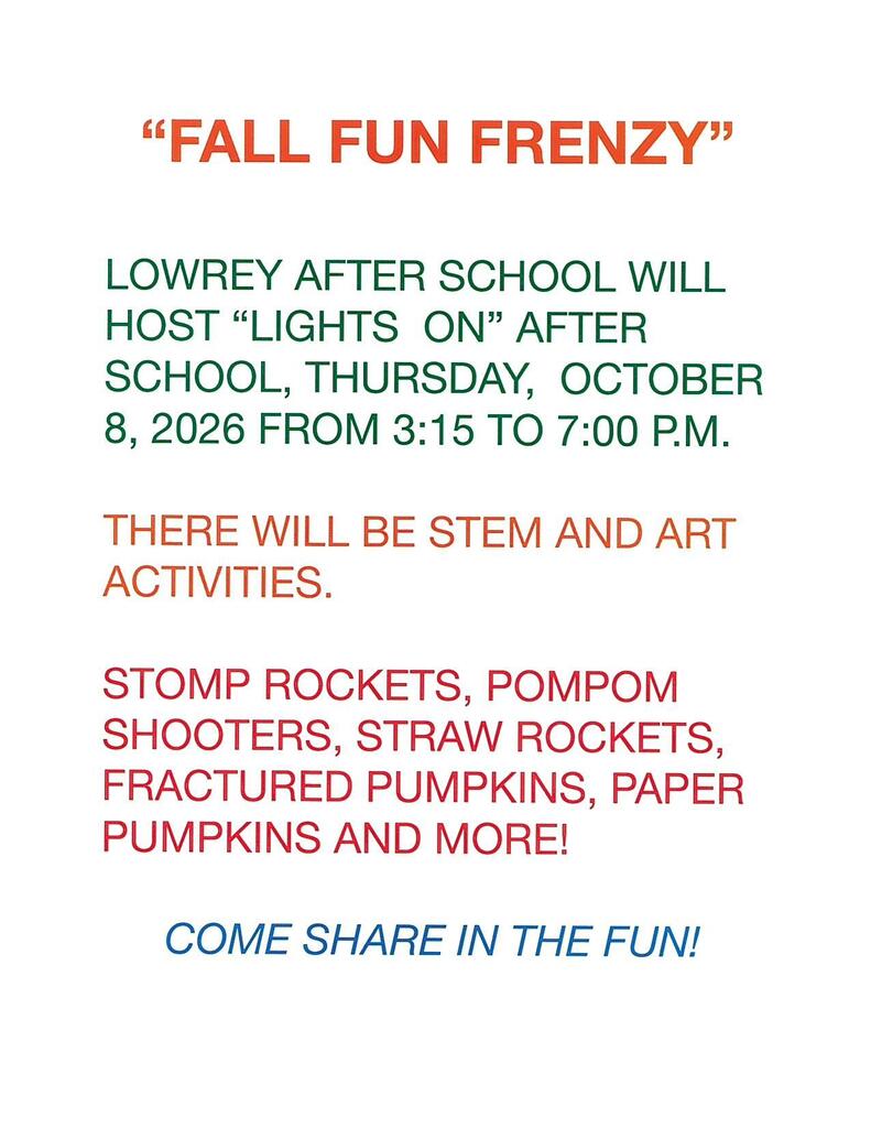 Lowrey Fall Fun Frenzy for After-School Tonight, Oct. 8, 2026.