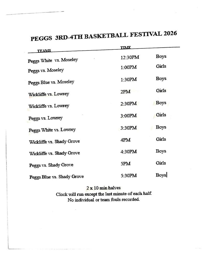 3rd/4th Basketball Bracket for Peggs Festival on 10/26/26