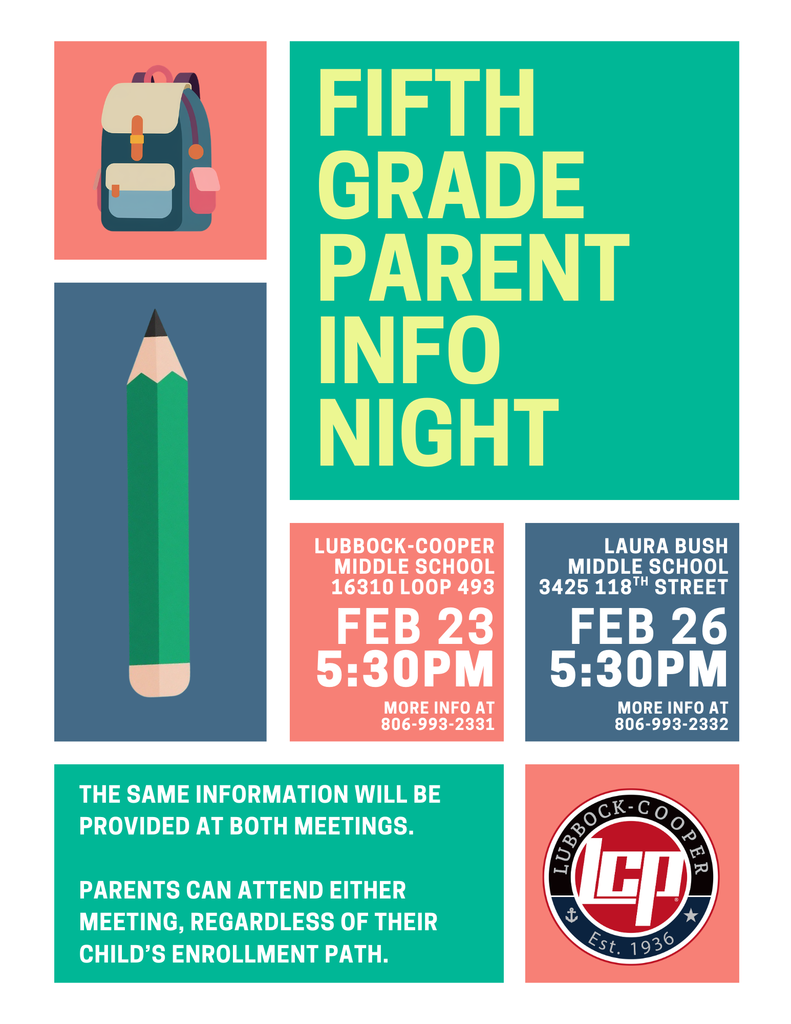 Fifth Grade Parent Info Night Feb 23 or Feb 26