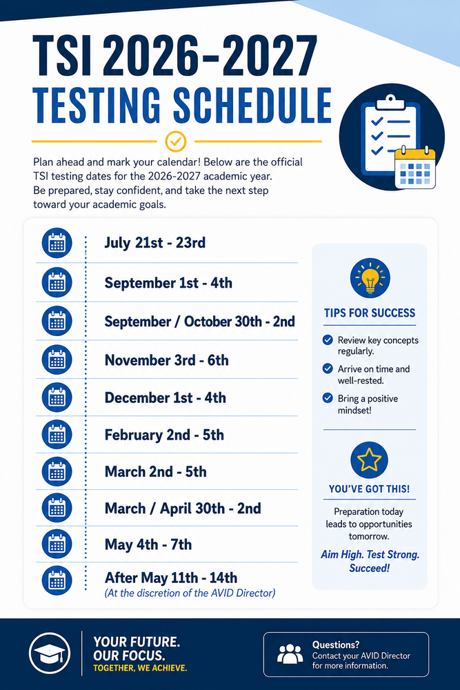 TSI Testing Schedule