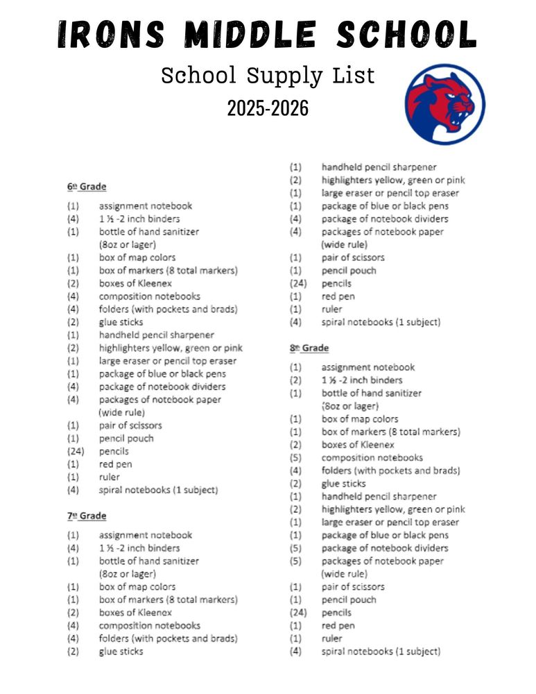 25-26 School Supply List