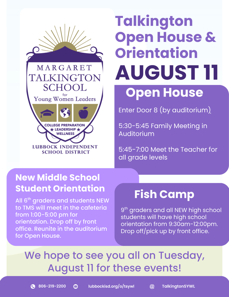 Open House and Orientations August 11